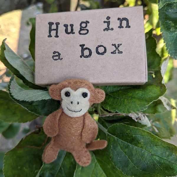 Monkey, hug in a box, monkey gift, sending hugs, felt monkey 