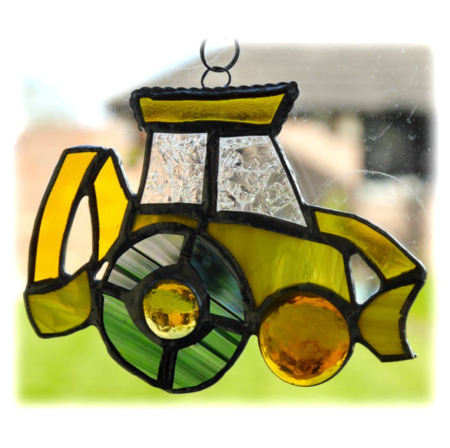 Digger Suncatcher Stained Glass British JCB Yellow Handmade