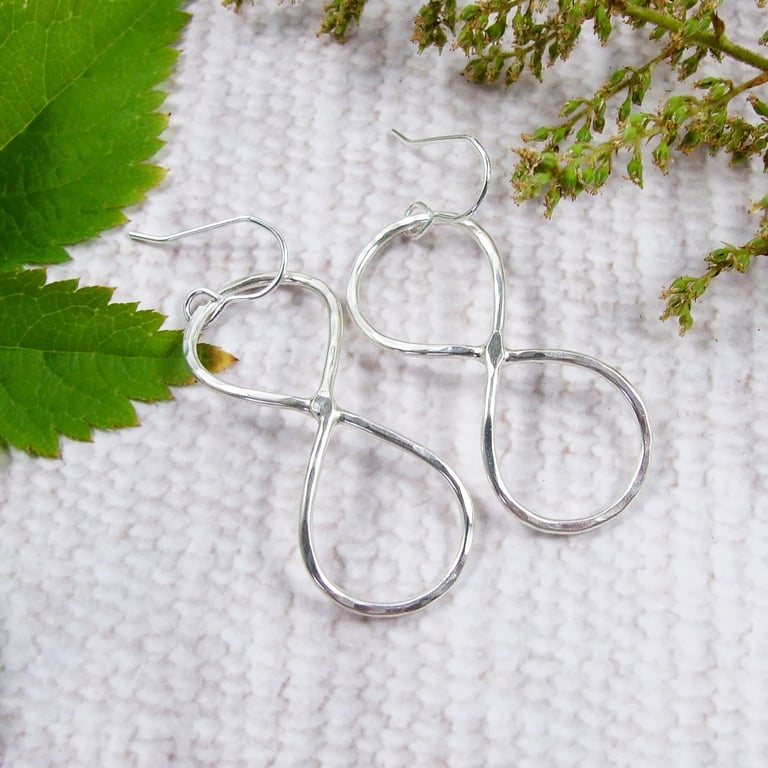 Earrings, Sterling Silver Infinity Knot Droppers