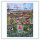 An original mixed media landscape - needlepoint - glazed box frame - abstract