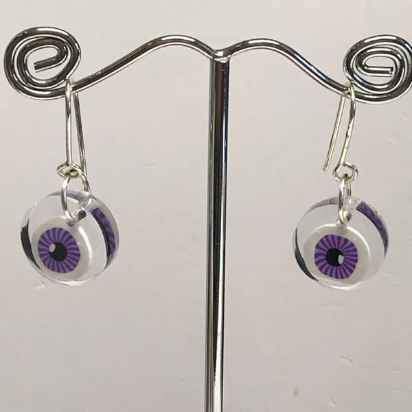 Halloween Theme Purple Iris Resin Drop Earrings 