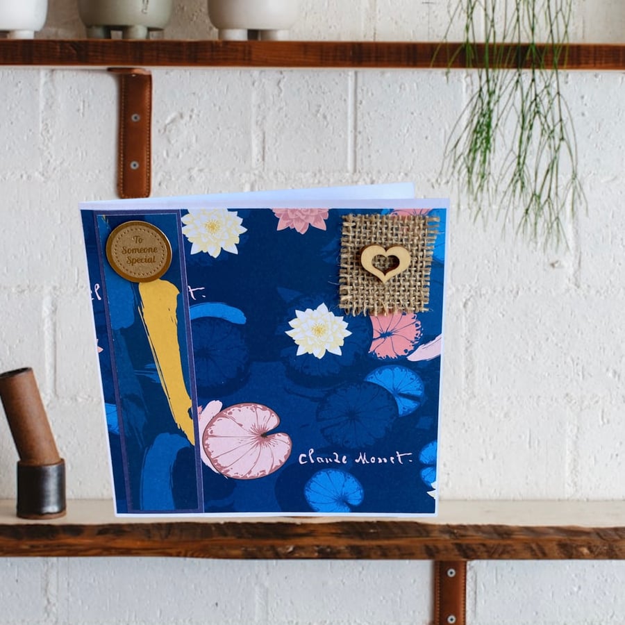 Claude Monet inspired blank greetings card and gift tag for a special occasion 