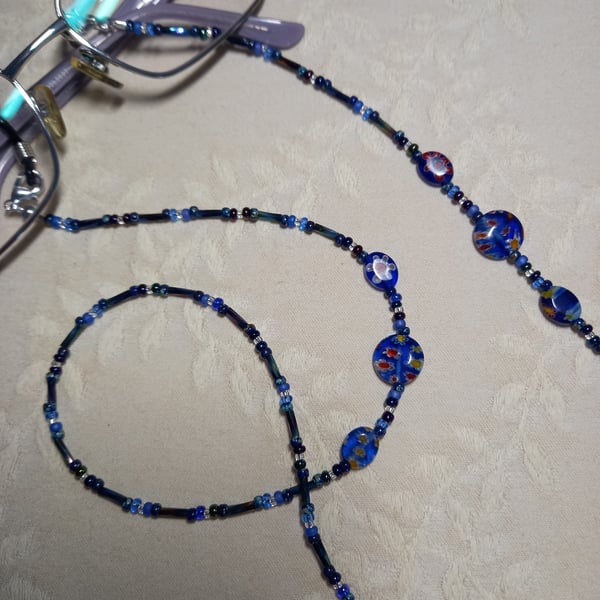 Beaded Glasses Chain - Blue
