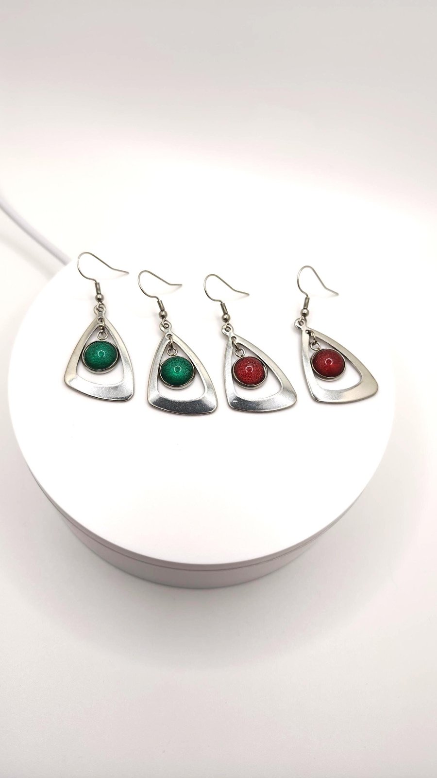 Handmade Red or Green Earrings: Stainless Steel Jewelry