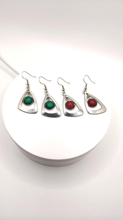 Handmade Red or Green Earrings: Stainless Steel Jewelry