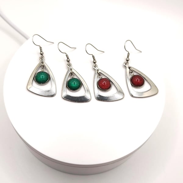 Handmade Red or Green Earrings: Stainless Steel Jewelry