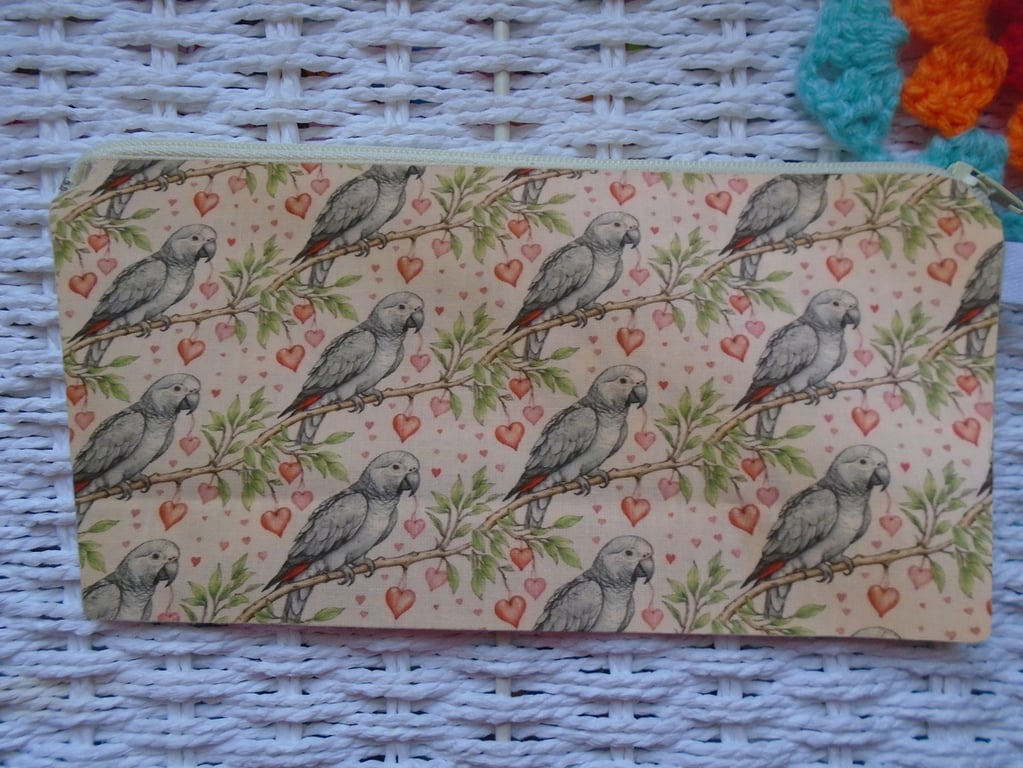 African Grey Parrot Pencil Case or Small Make Up Bag 