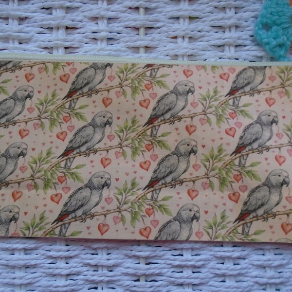 African Grey Parrot Pencil Case or Small Make Up Bag 