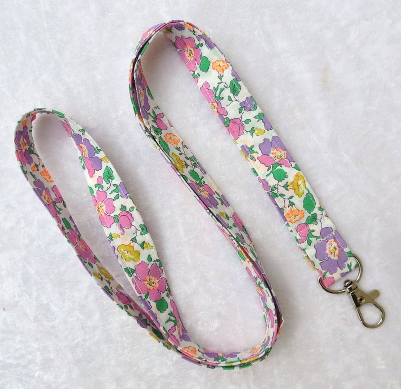 Liberty Tana Lawn lanyard, with swivel lobster clip, floral lanyard