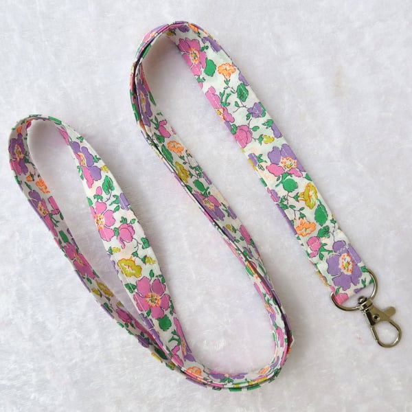 Liberty Tana Lawn lanyard, with swivel lobster clip, floral lanyard