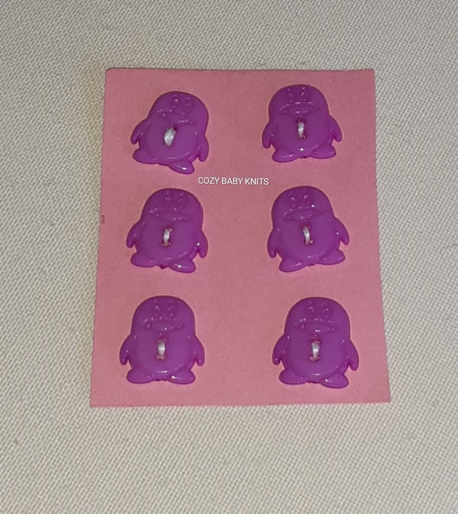 PURPLE PENGUIN SHAPED BUTTONS WITH TWO HOLES  FOR ATTACHING 