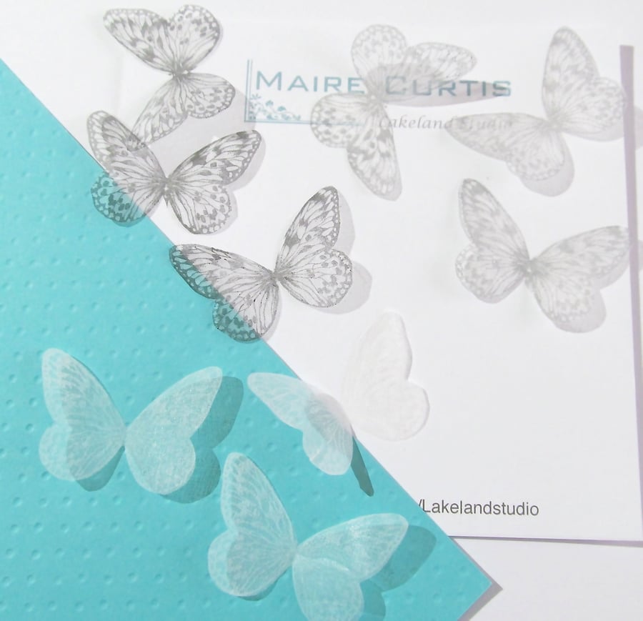 Hand printed silk butterflies in monochrome shades