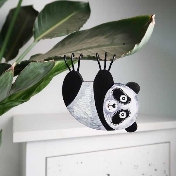 Hanging panda decoration for plant, crazy plant lady gift, cute animal decor.