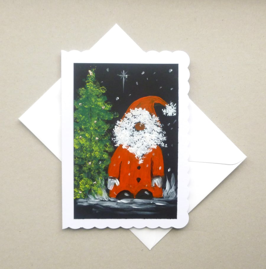 hand painted gonk santa greetings card ( ref FA 528 B4 )