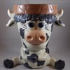 Ceramic Hand Painted Black & White Cow Animal Garden Flower Herb Plant Pot.