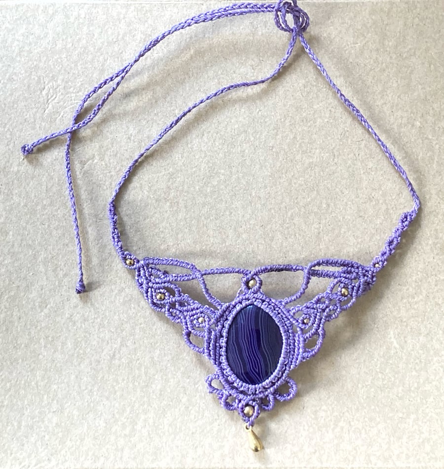 Boho Lilac Agate Macrame Necklace, inclues Free UK delivery
