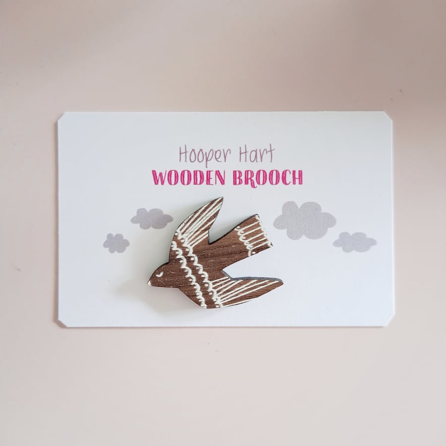 Bird Brooch, Flying Bird Pin, Nature Pin, Wooden Bird Pin, Bird Lover