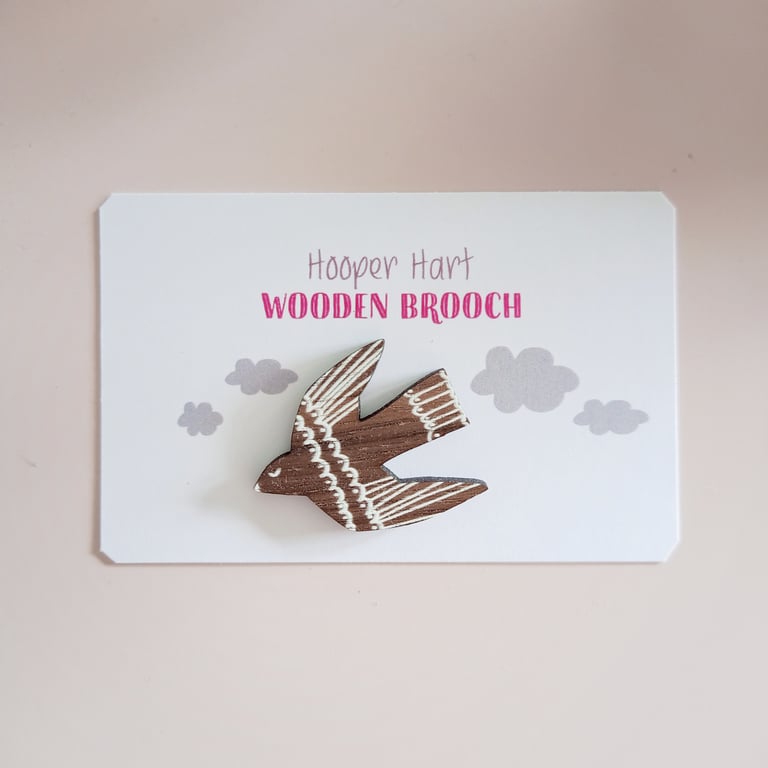 Bird Brooch, Flying Bird Pin, Nature Pin, Wooden Bird Pin, Bird Lover