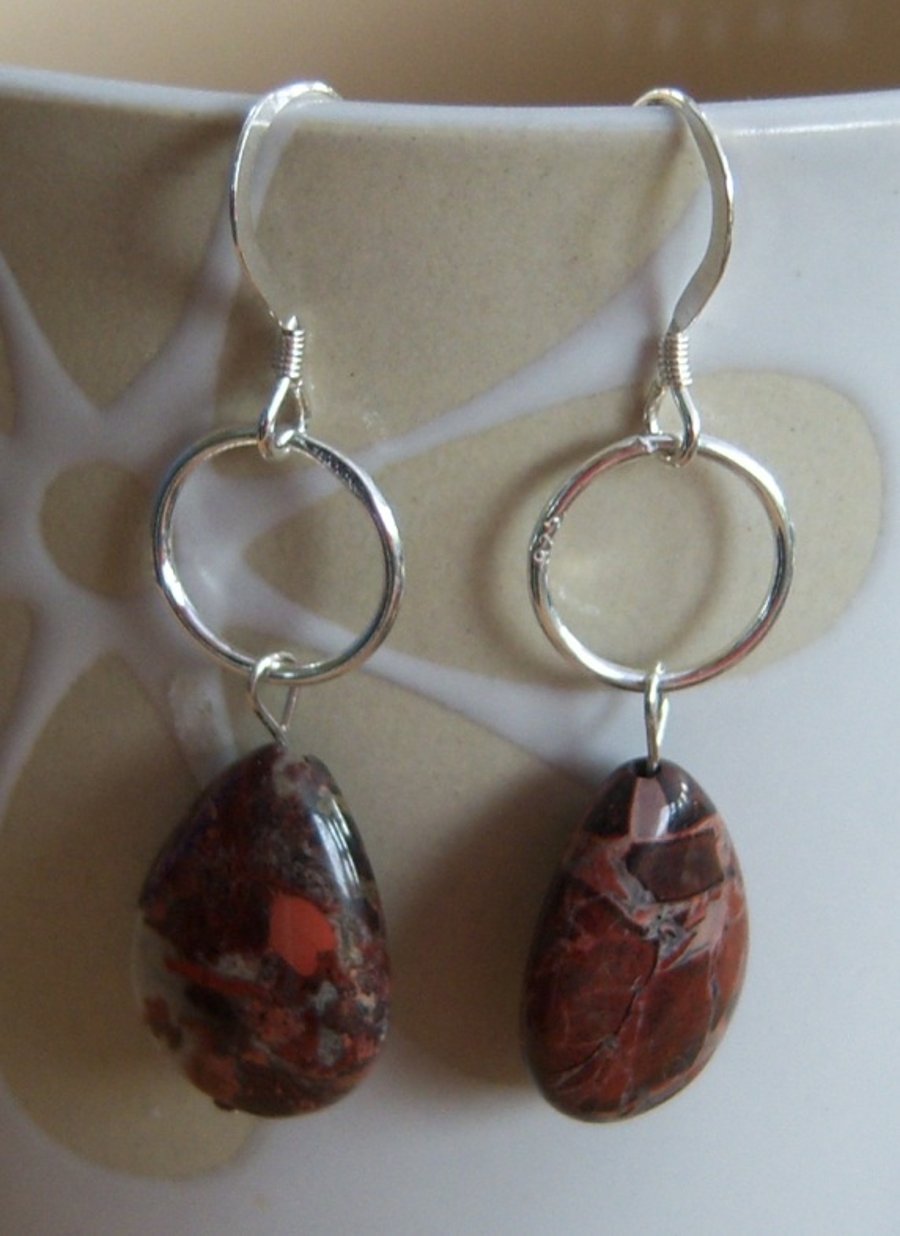 Jasper stone earrings with sterling silver hoops
