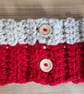 Handmade Ribbed Hat and Neck Warmer in Red and Parchment - Image 4