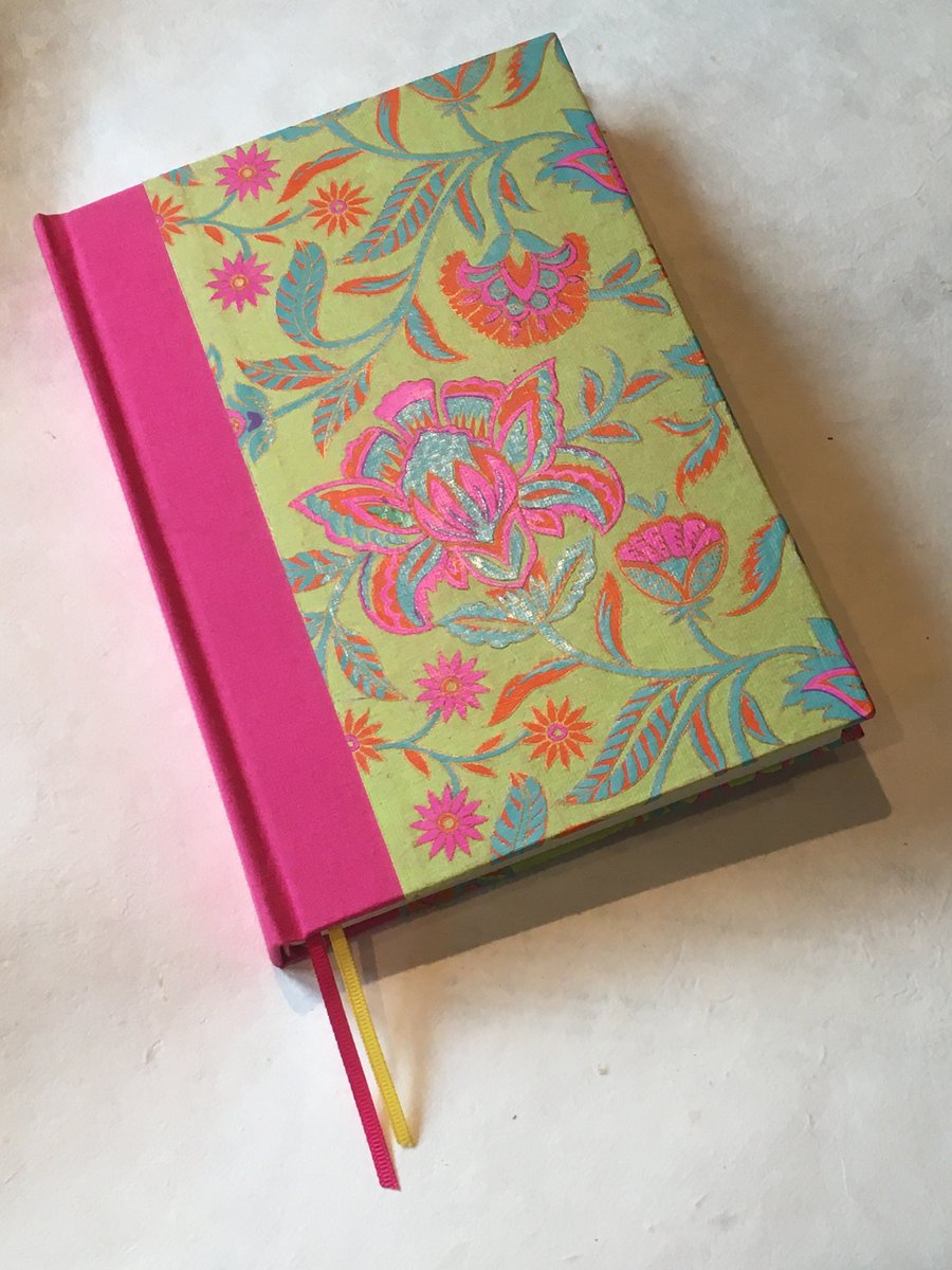Bright Pink and Tropical Floral Print Handbound A5 Journal