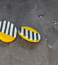 Modern mustard and stripe polymer clay stud earrings - Image 3