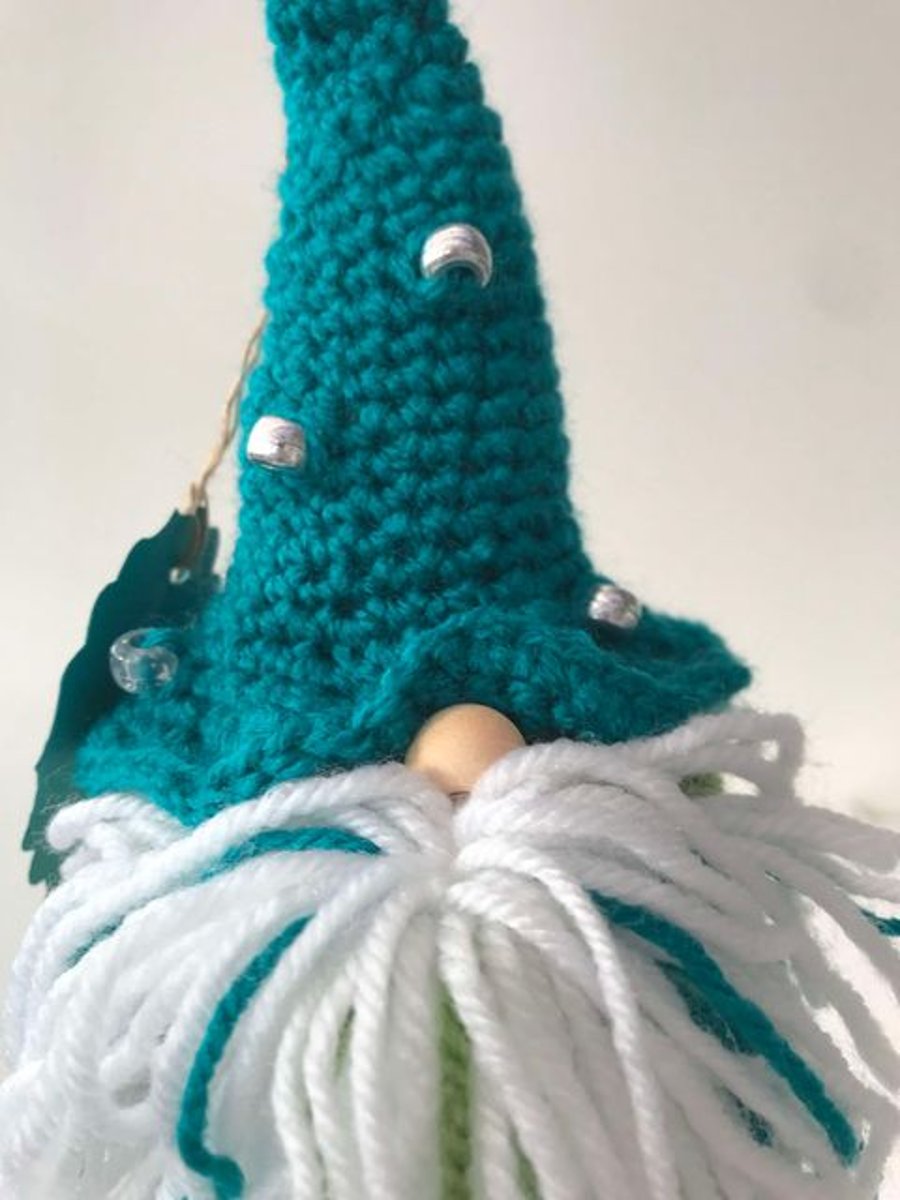 Turquoise and green Gnome Hat with Silver beads