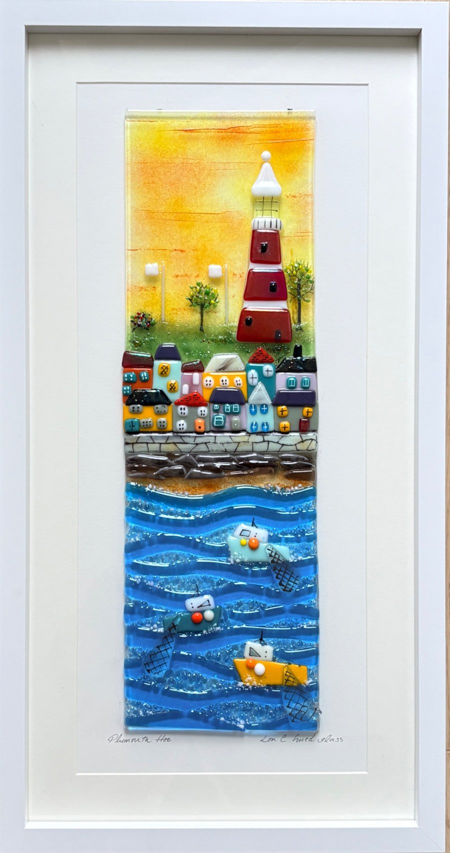 Coastal scene (Plymouth) fused glass art