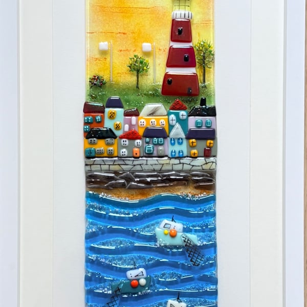 Coastal scene (Plymouth) fused glass art