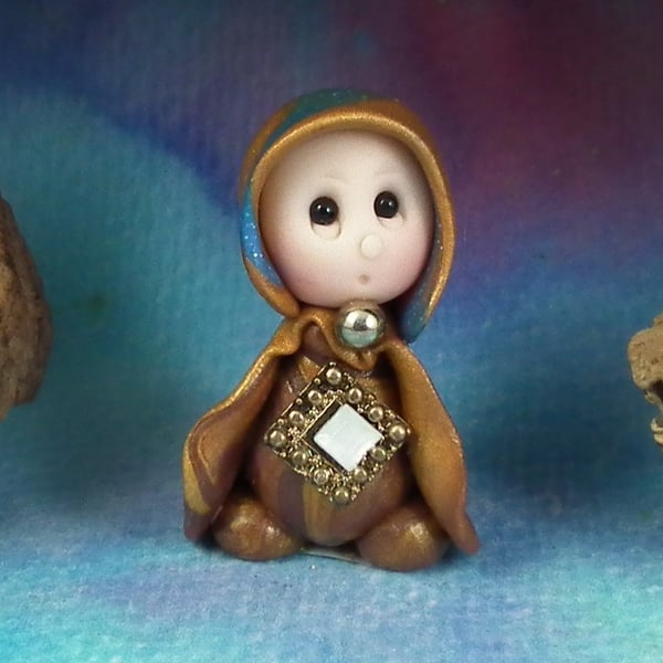 Tiny Garden Gnome 'Lotsy' with jewelled pendant OOAK Sculpt Ann Galvin