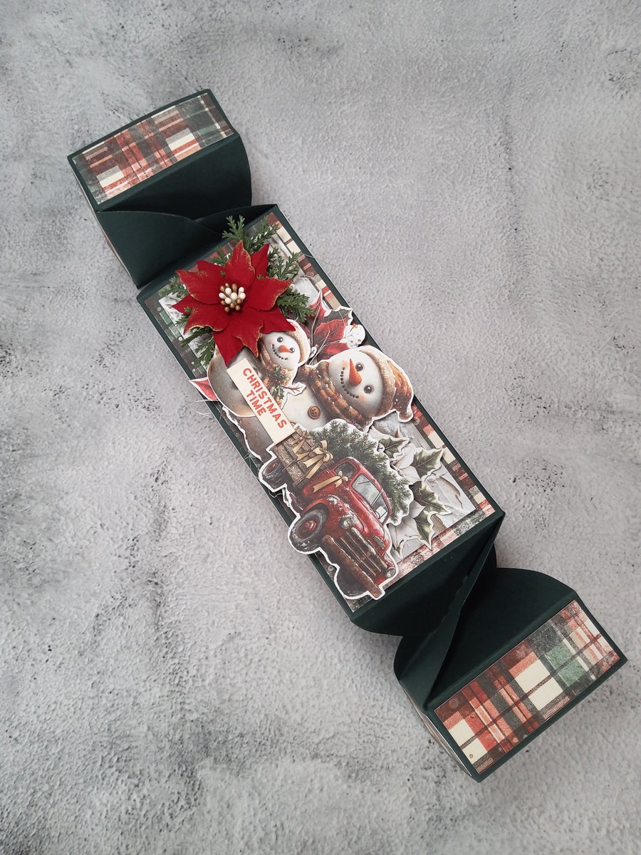 Christmas Gift Box - Handmade Snowman & Vintage Truc Cracker Style Box