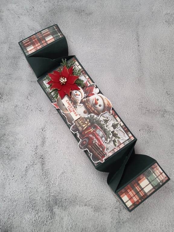 Christmas Gift Box - Handmade Snowman & Vintage Truc Cracker Style Box