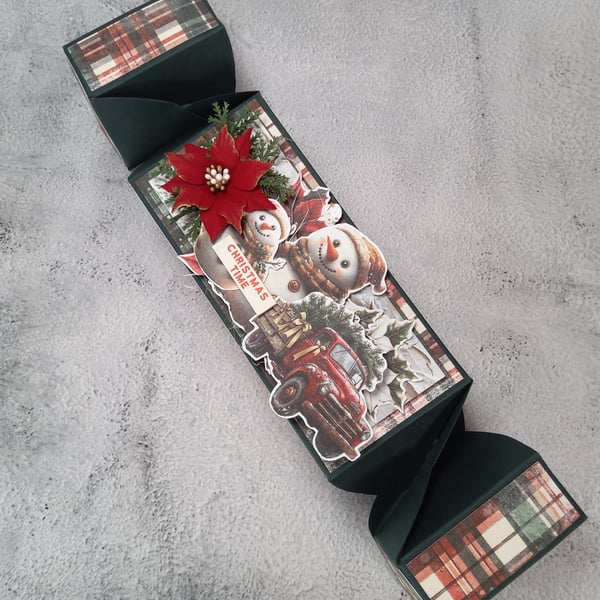 Christmas Gift Box - Handmade Snowman & Vintage Truc Cracker Style Box