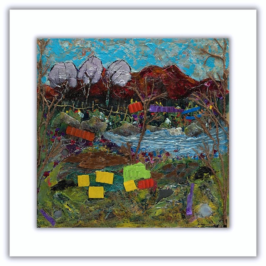Framed mixed media art - Scottish landscape - textured artwork - semi abstract