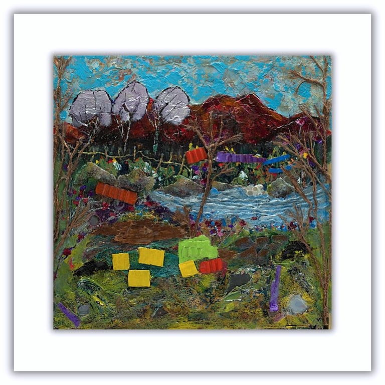 Framed mixed media art - Scottish landscape - textured artwork - semi abstract