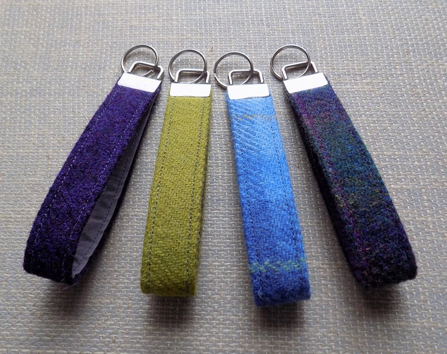 Harris Tweed key fob wrist strap in a choice of 4 colours