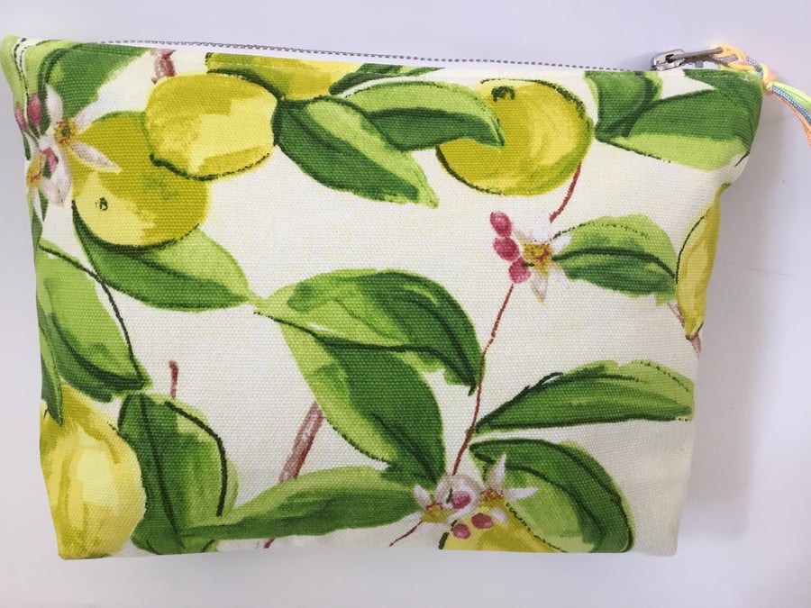 Lemon Fabric Make Up Bag With Waterproof Lining 