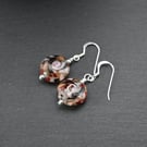 lampwork glass earrings, red pink and black 