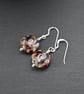 lampwork glass earrings, red pink and black 