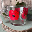 Poppy Glass Mug, Floral Glass Mug, Summer Flower Cup, Botanical Gift,