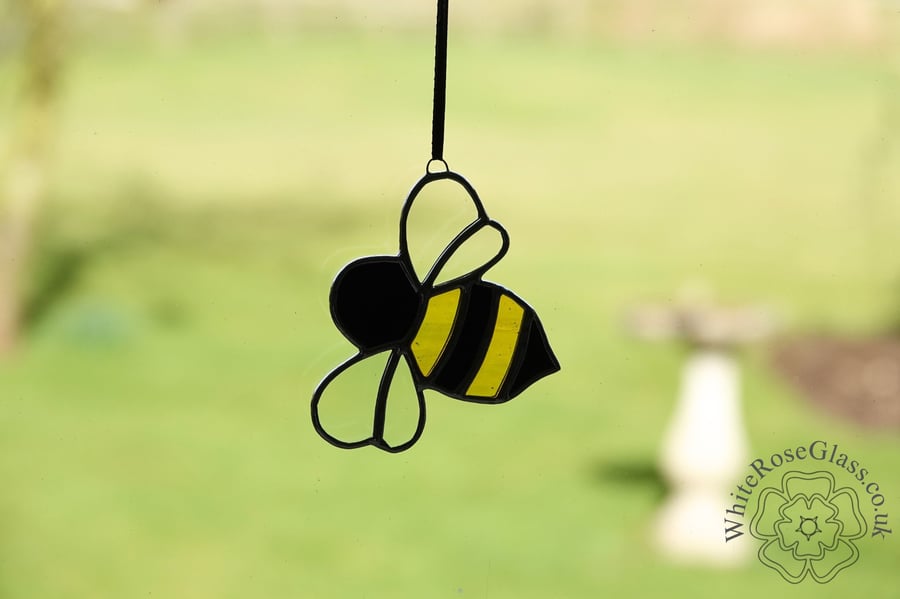 Stained Glass Yellow & Black Bumble Bee Suncatcher