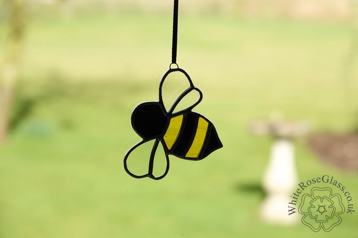 Stained Glass Yellow & Black Bumble Bee Suncatcher