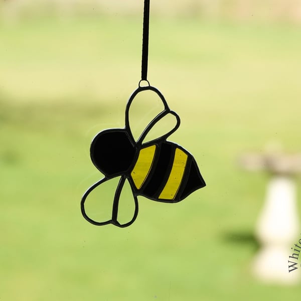 Stained Glass Yellow & Black Bumble Bee Suncatcher