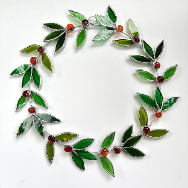Stained Glass Laurel Wreath Suncatcher - Handmade Window Decoration