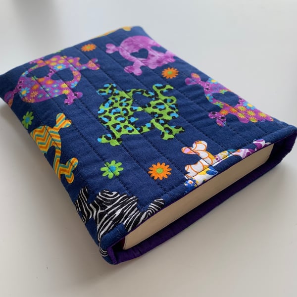Skull Print Fabric Quilted Book Sleeve - Paperback Size