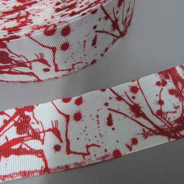 Zombie Blood Splatter Horror 3.7cm Grosgrain Ribbon x 1 metre