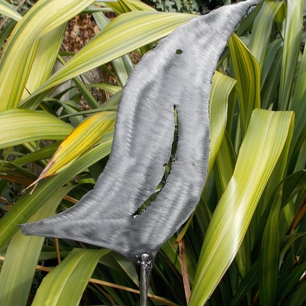 Polished steel, sculptured bird plant support, 110cm approx.
