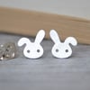 bunny rabbit earring studs with floppy ear in silver