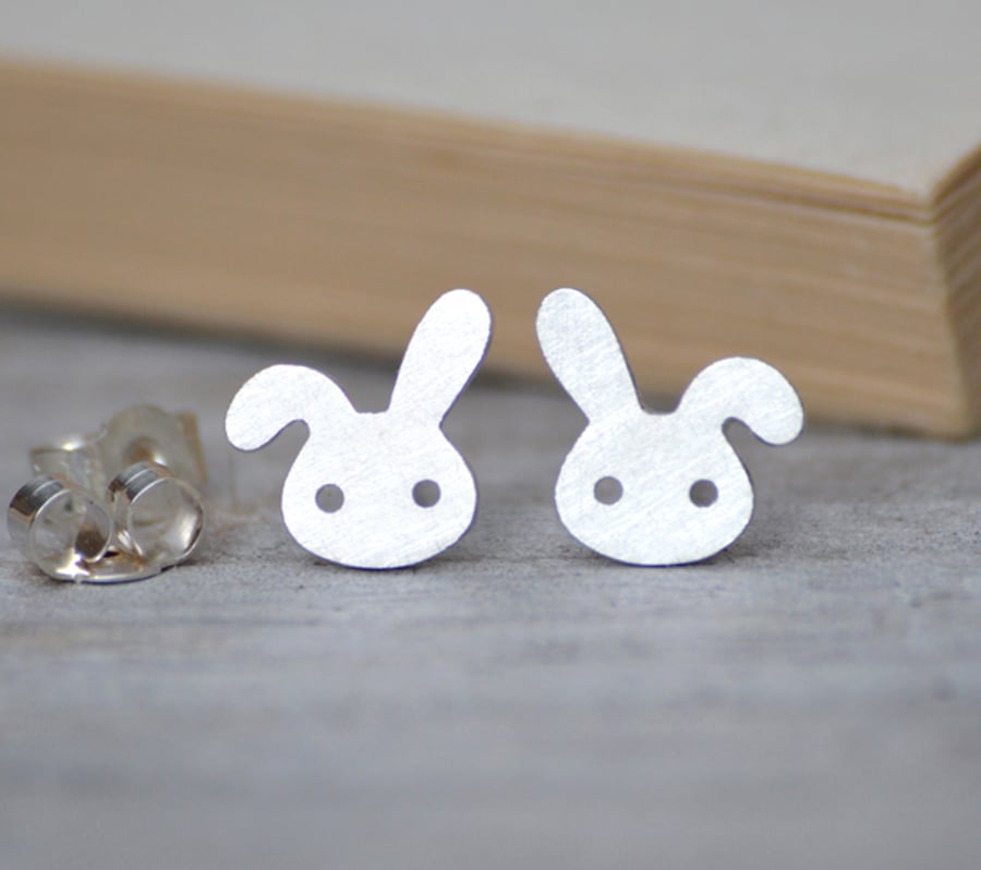 bunny rabbit earring studs with floppy ear in silver