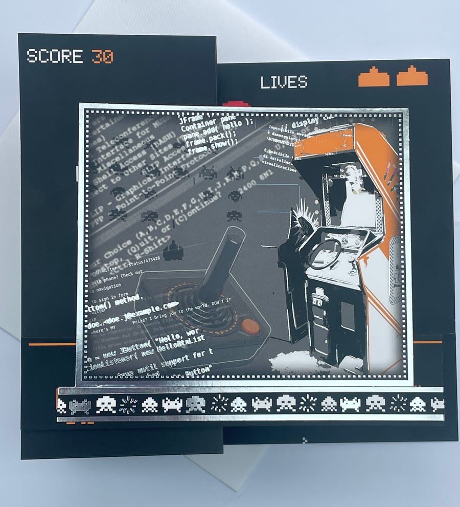 Number 1 gamer retro Space Invaders birthday card